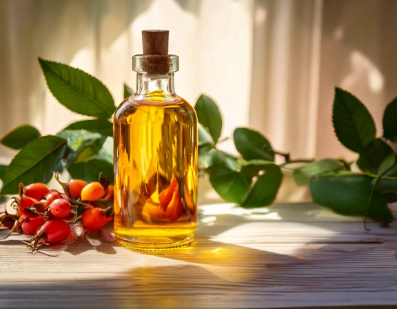 Rosehip oil dropper and amber bottle