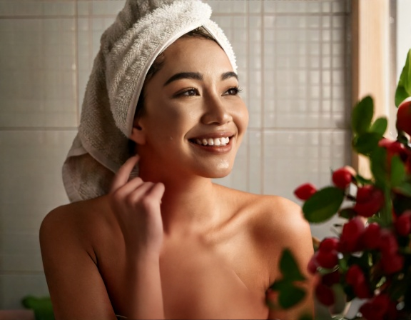 Minimalist skincare shelf with serum and facial oil