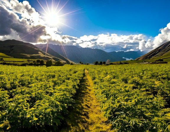 Andean mountain field of maca