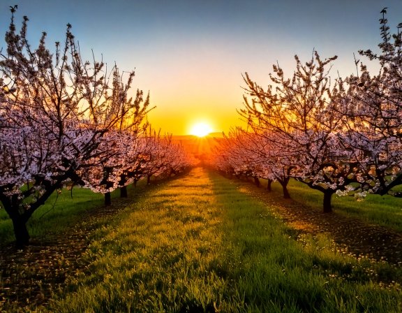 Almond orchard sunrise