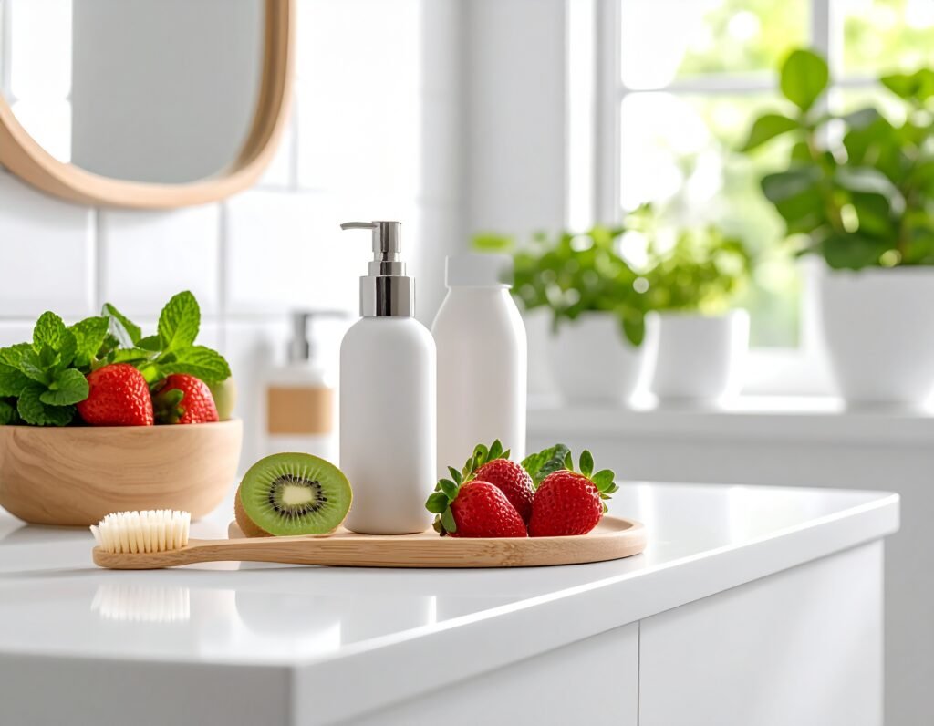 ProDentim on clean bathroom counter with bamboo toothbrush