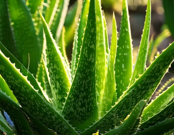 Close-up of lush aloe in bright, indirect light