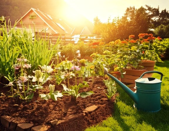 Garden planner with sketches of beds, echinacea and garlic growing