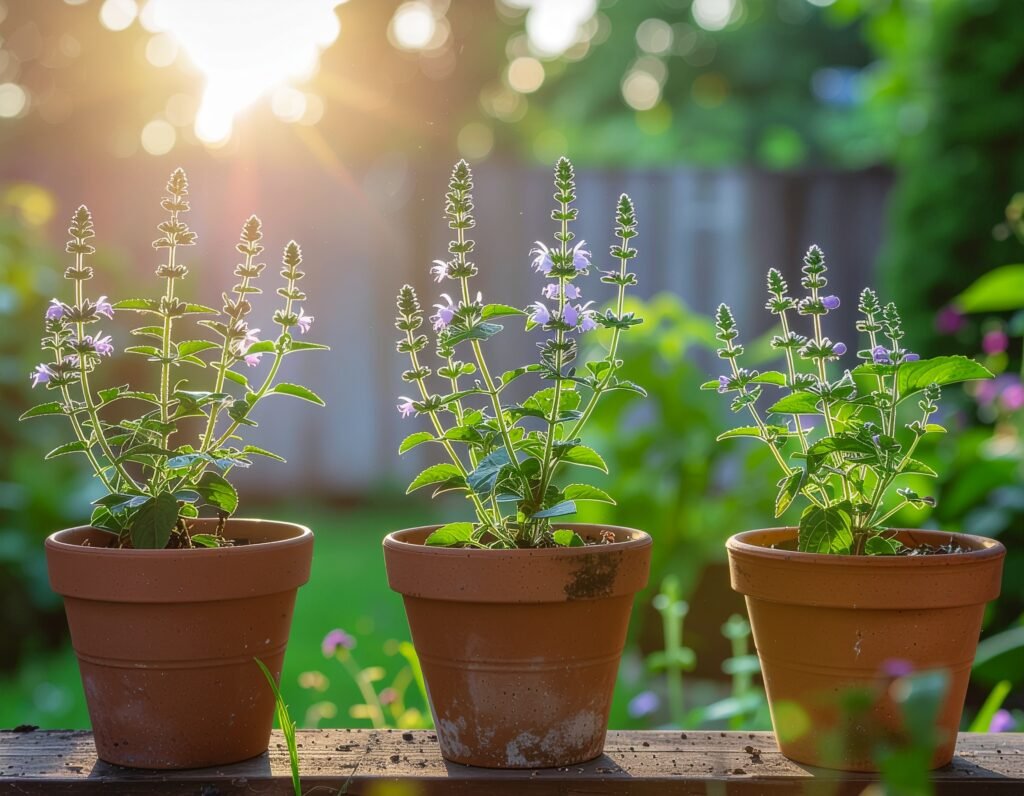 Healthy shatavari plants growing in a container