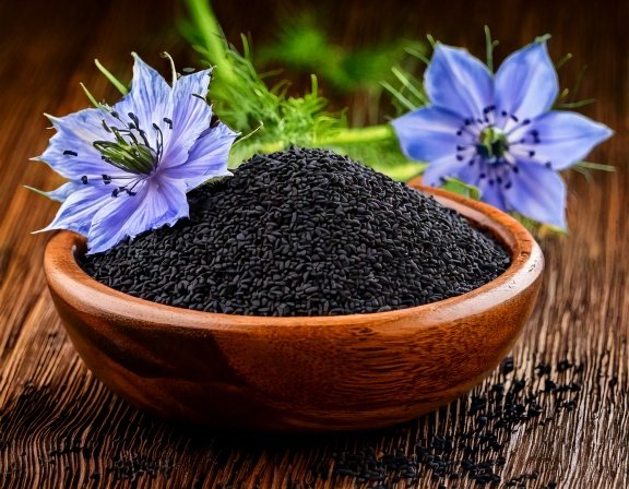 Raised bed with black seed plants