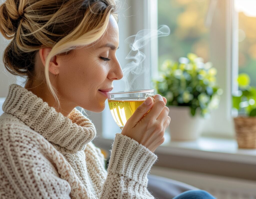 Calm individual enjoying Ashwagandha tea