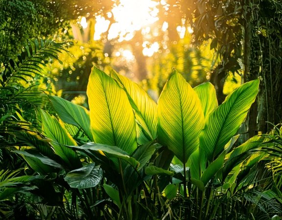 Tropical garden with turmeric plants