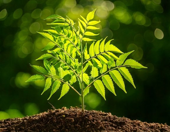 Neem tree sapling in sunlit garden