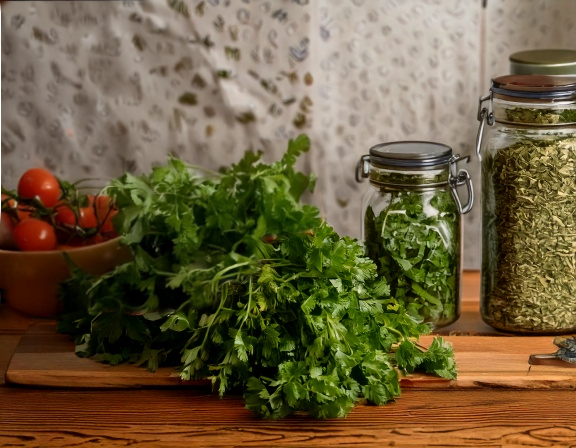 Parsley close-up harvesting