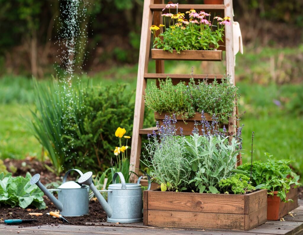 Abundant spring herb garden with thriving immune-supporting plants