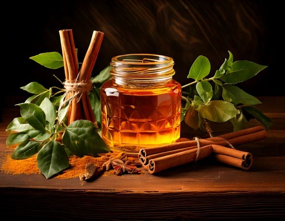 Cinnamon sticks and honey