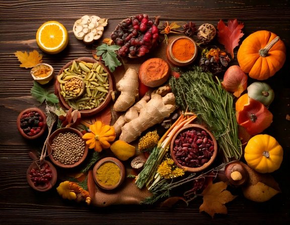 Assortment of fall detox herbs and roots
