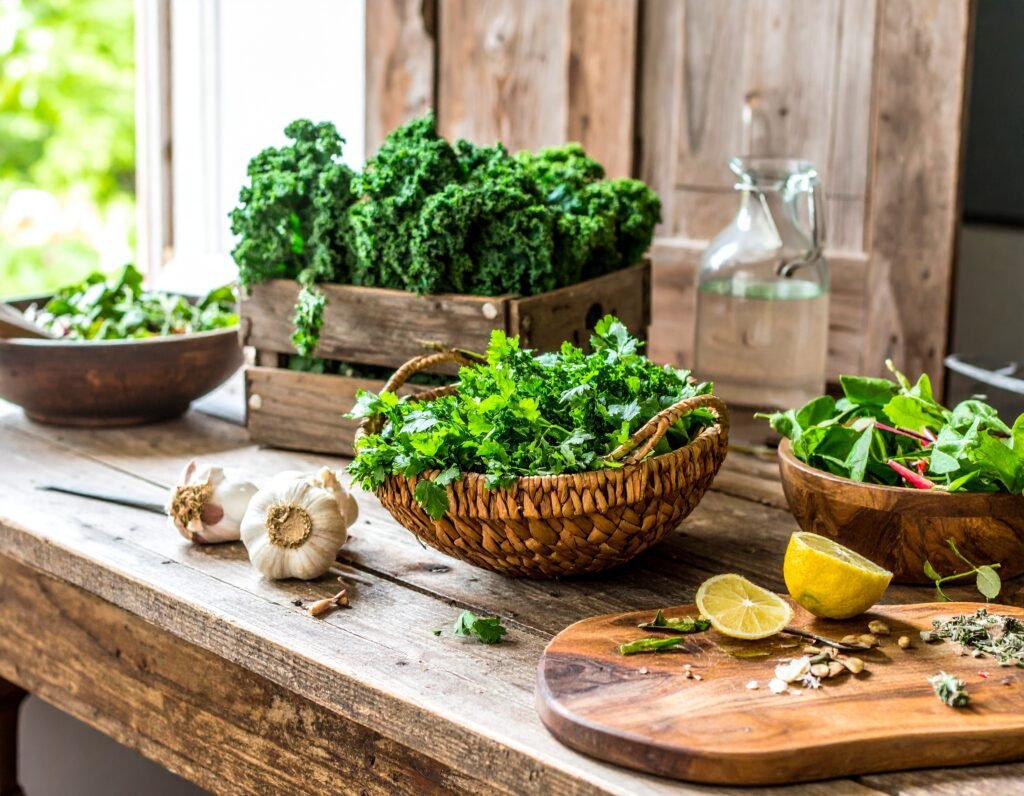 Baskets of freshly picked immune-boosting plants