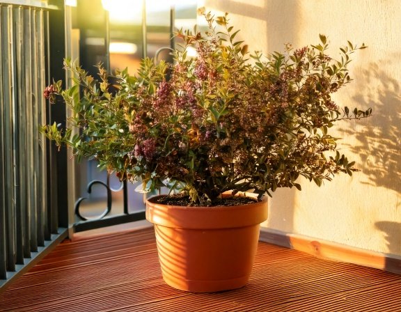 Vitex shrub in pot on sunny balcony
