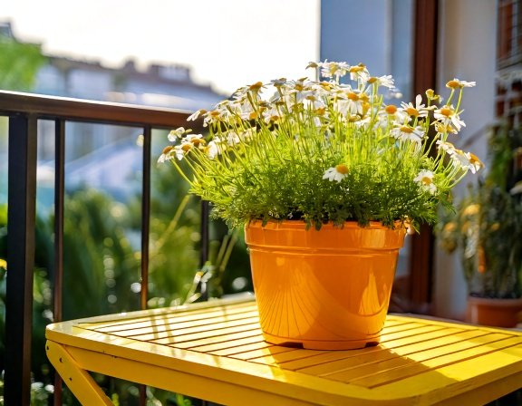 Chamomile plant growing in a pot