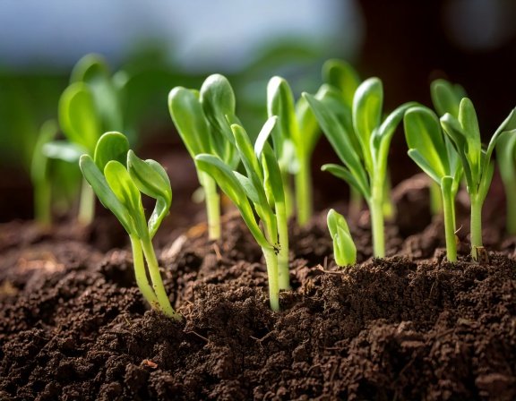 Chamomile seedlings emerging