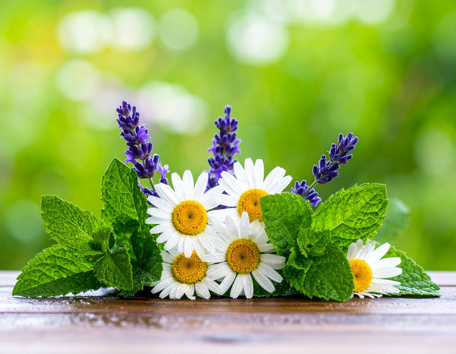 Peppermint, lavender, and chamomile close up