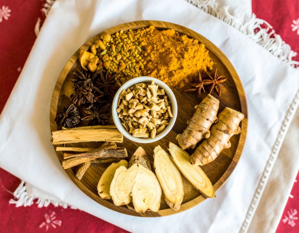 Assorted healing roots in a tray