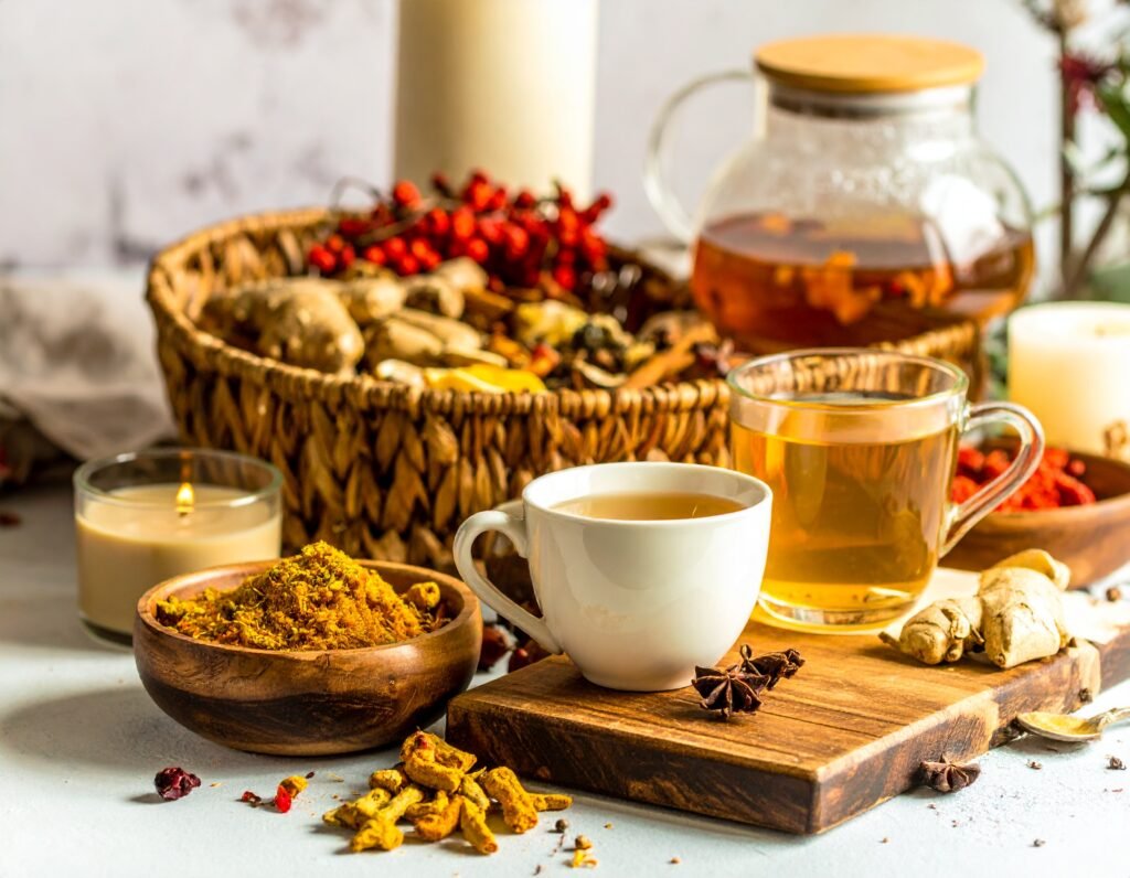 Basket of freshly cleaned roots on a cozy winter table