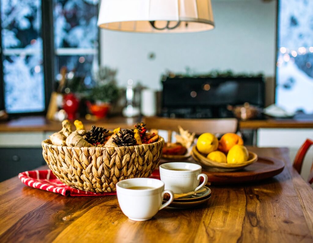 Cozy winter kitchen with freshly dug healing roots