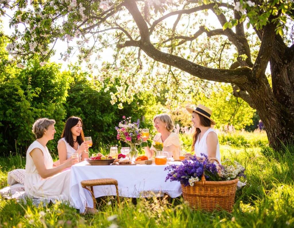 Family relaxing with herbal iced tea