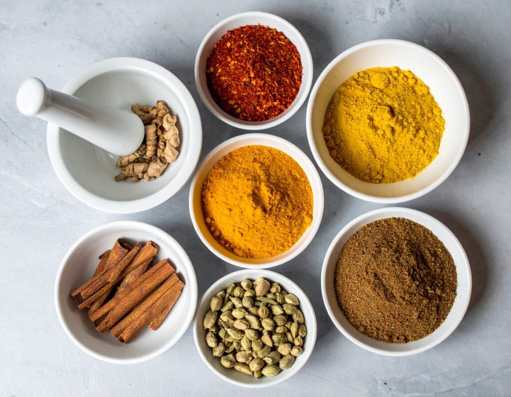 Flat lay of fall spices and herbs