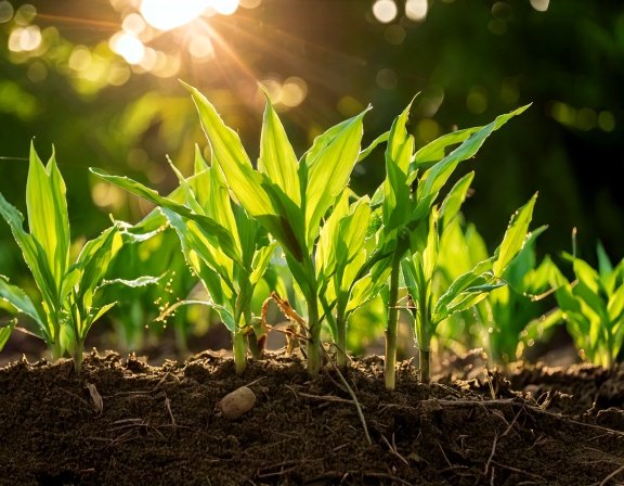 Ginger plants growing in garden soil