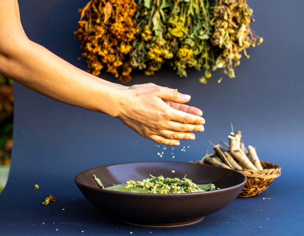 Digging up burdock and dandelion roots in fall