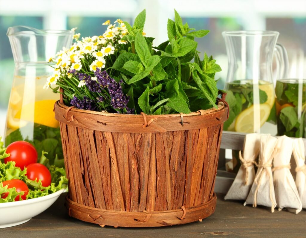 Harvest basket of cooling herbs