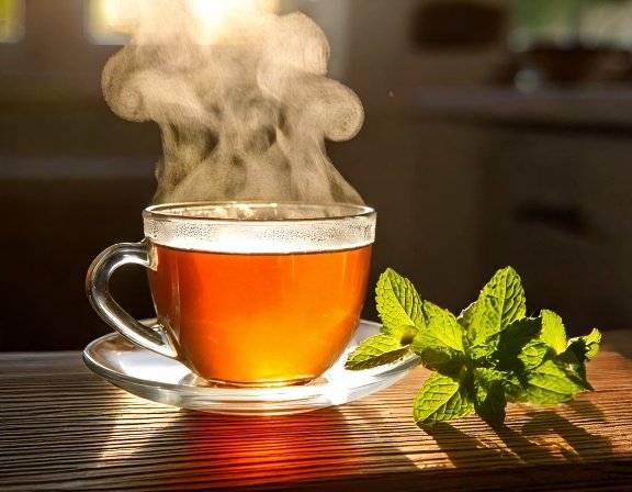 Warm herbal cup with garlic, echinacea, and cranberries nearby