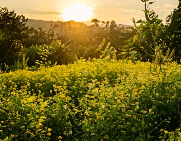 Indian spice garden with flowering fenugreek