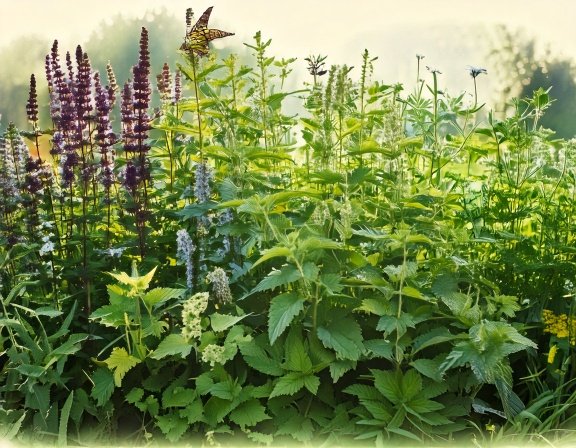 Herbal garden bed with nettle and companions