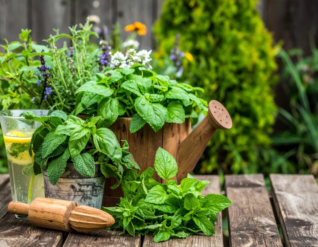 Summer garden bed with cooling herbs