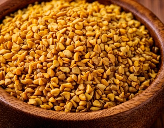 Macro bowl of fenugreek seeds