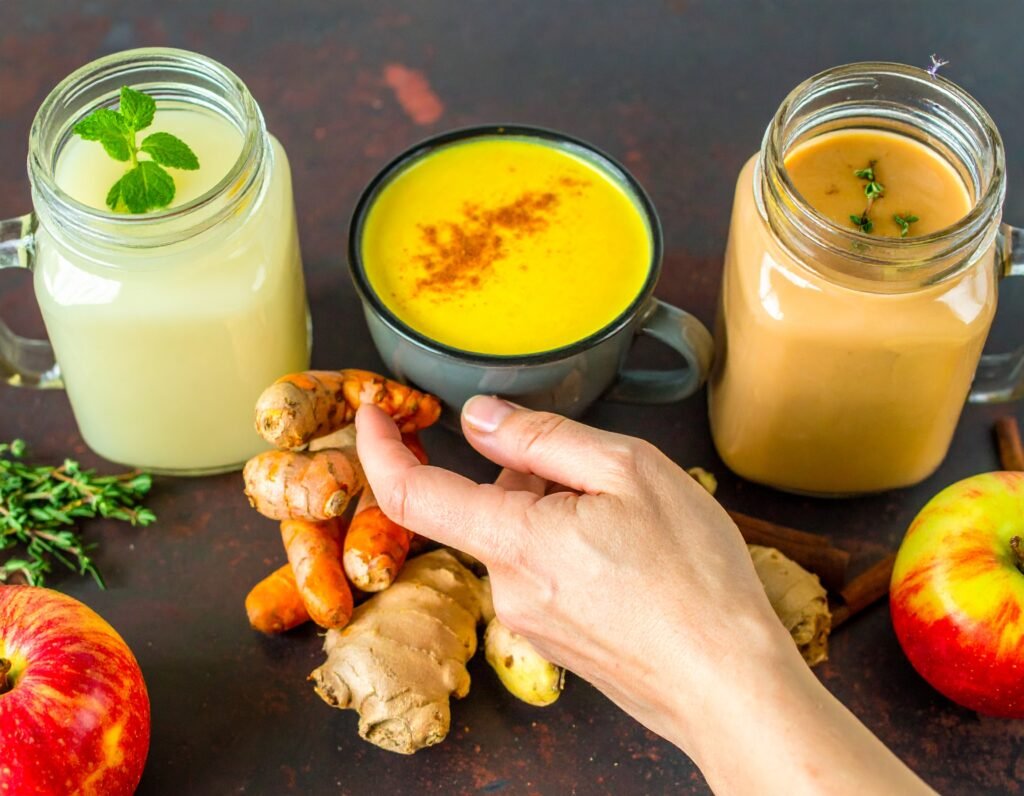 Herbal tea infusions and autumn soup