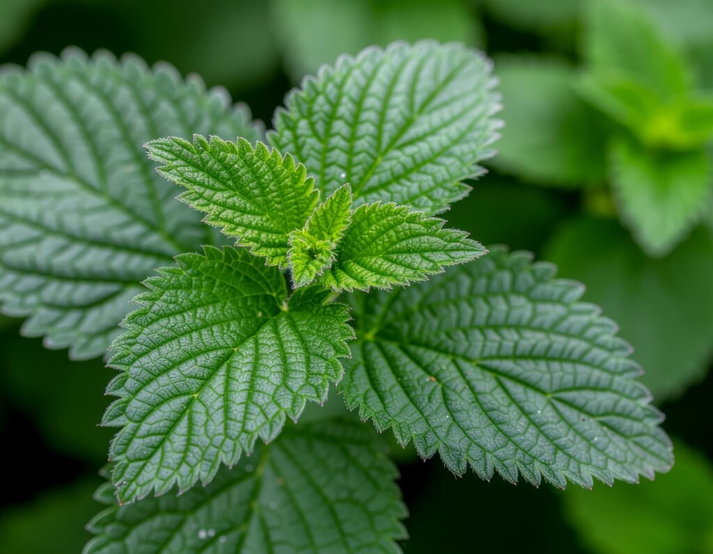 Close-up nettle leaves, serrated edges
