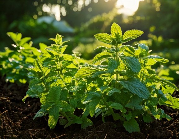 Fresh green leaves of nettle, moringa, peppermint, and tea