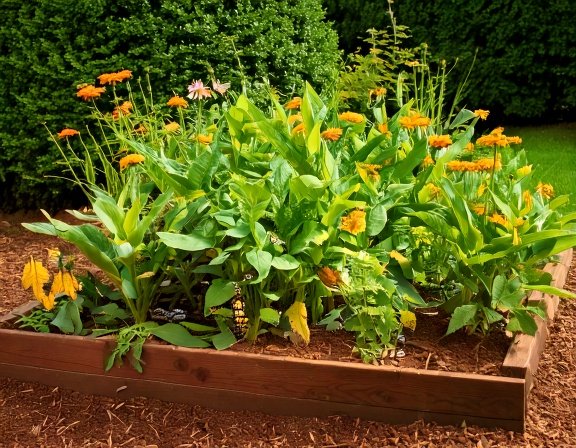 Raised bed with turmeric and ginger