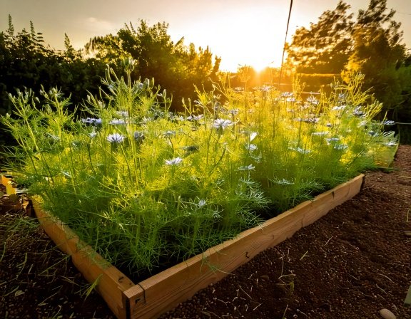 Raised bed with black seed plants