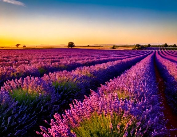 field of lavender at sunset