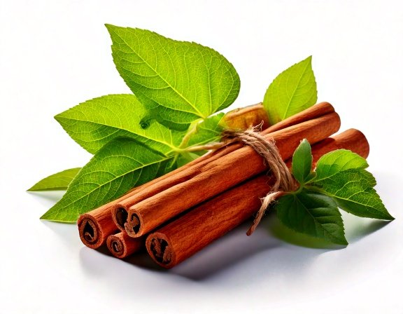 Close-up cinnamon sticks and leaves