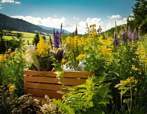 Aloe, mint, calendula, and chamomile thriving in a summer garden