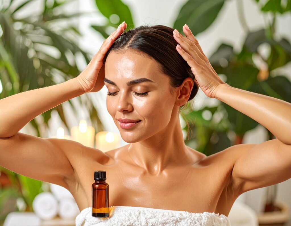 Applying oil to scalp