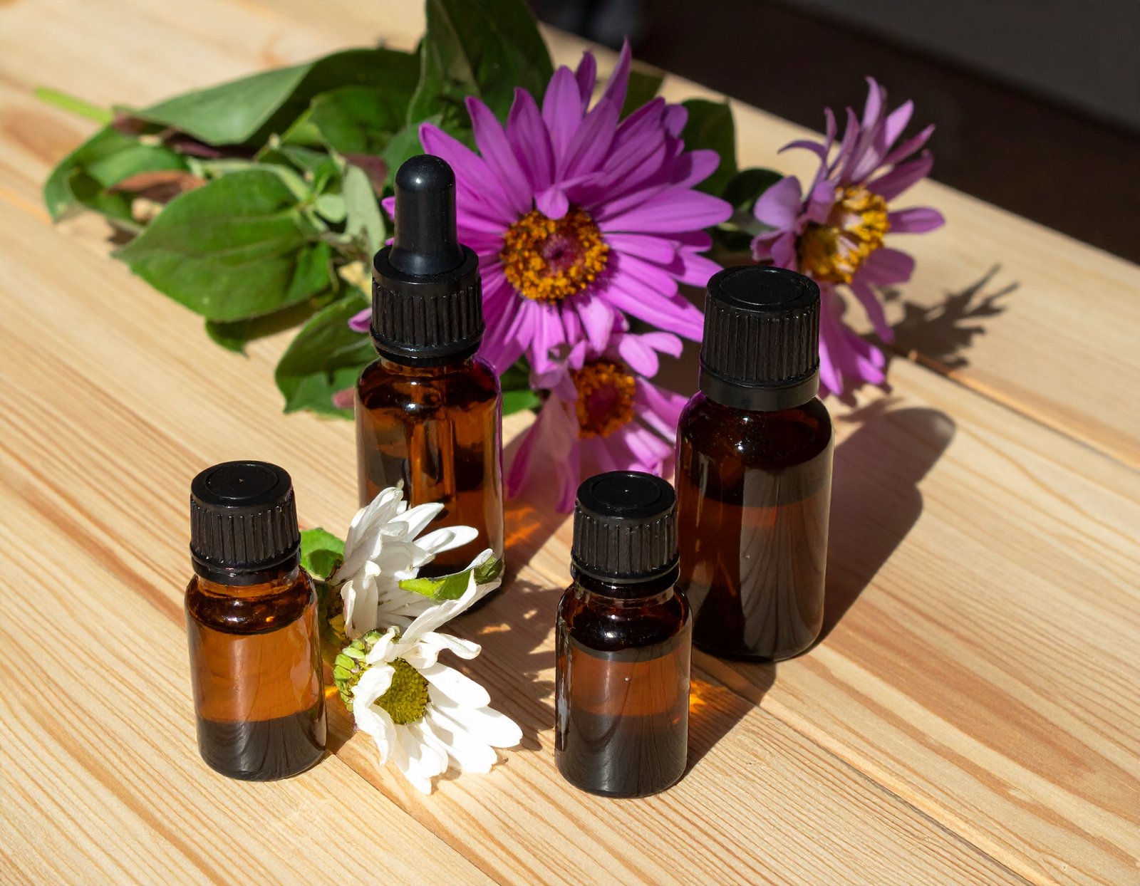 Essential oil bottles and blends
