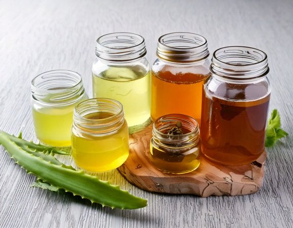 Homemade healing balm in glass jar with herbs