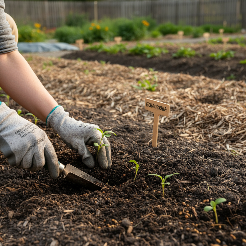 Planting lavender and lemon balm seedlings