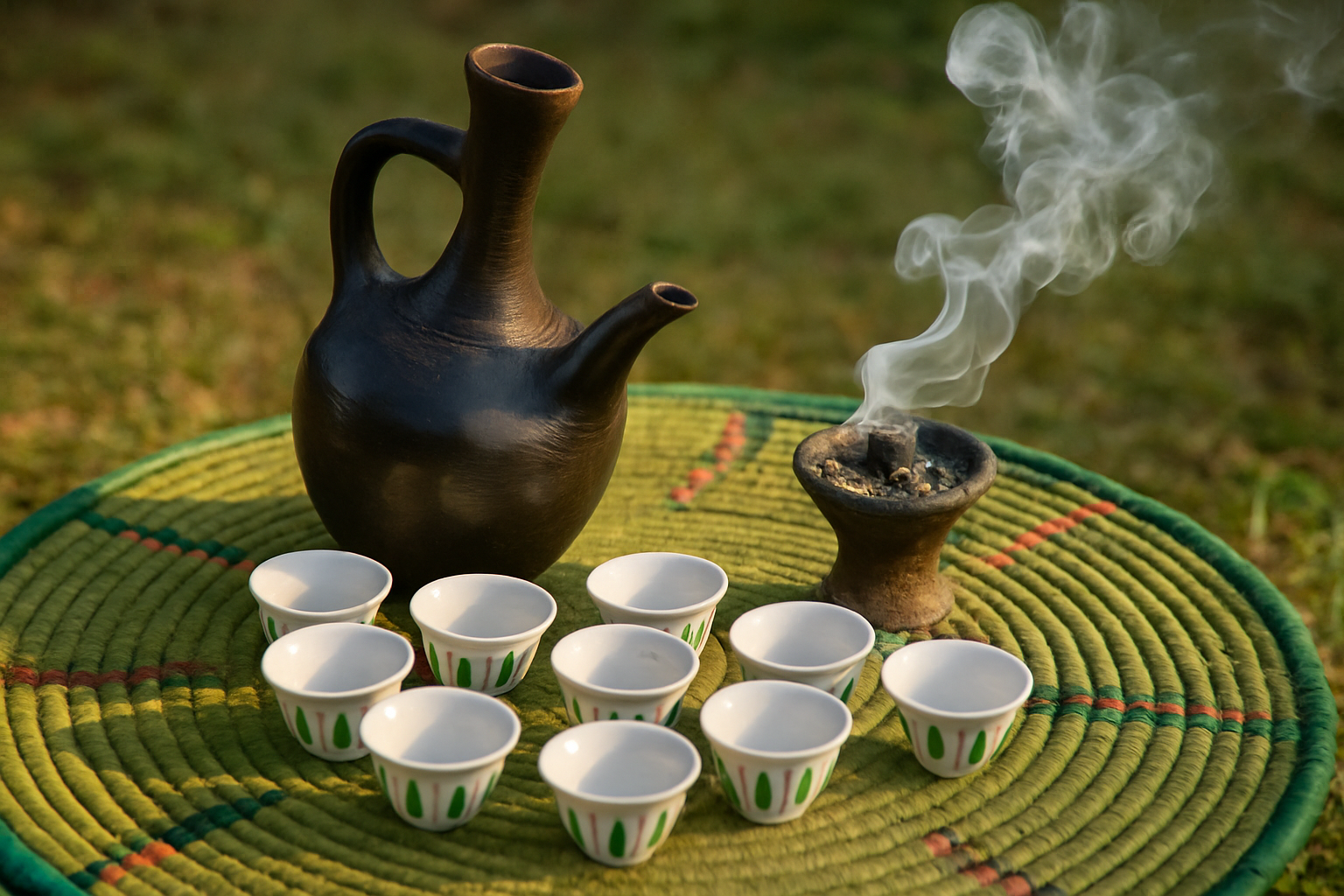 Traditional Ethiopian coffee ceremony setup