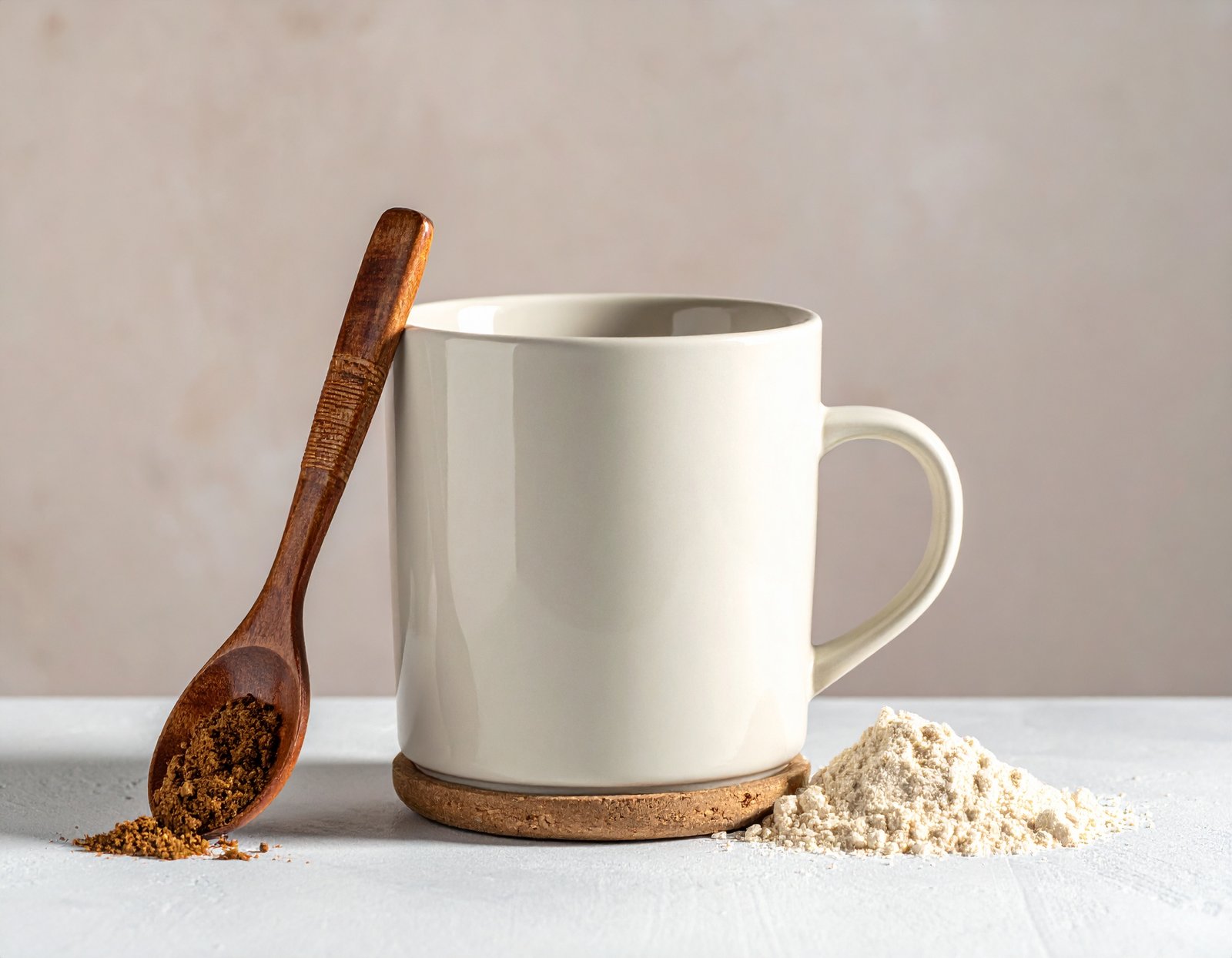 Modern coffee with adaptogens beside Ethiopian clay pot