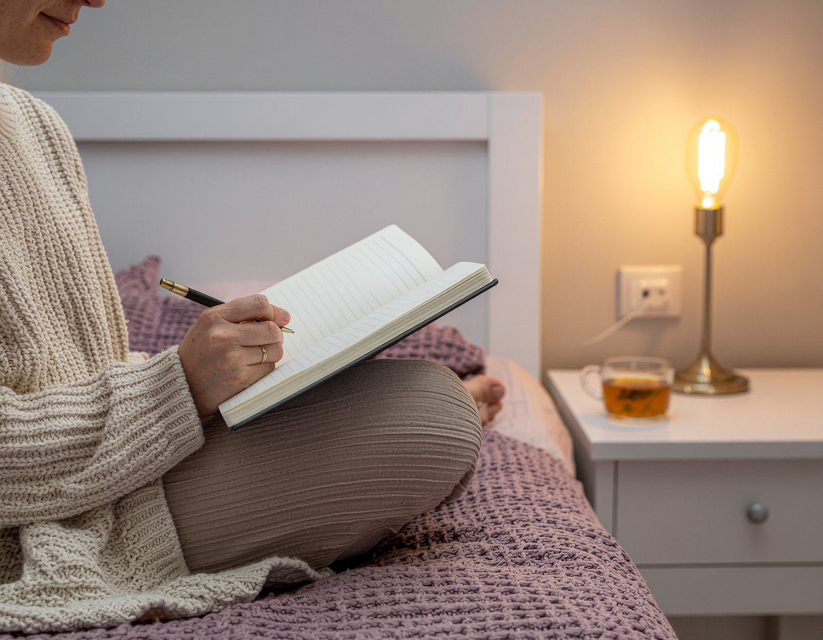 relaxed person journaling